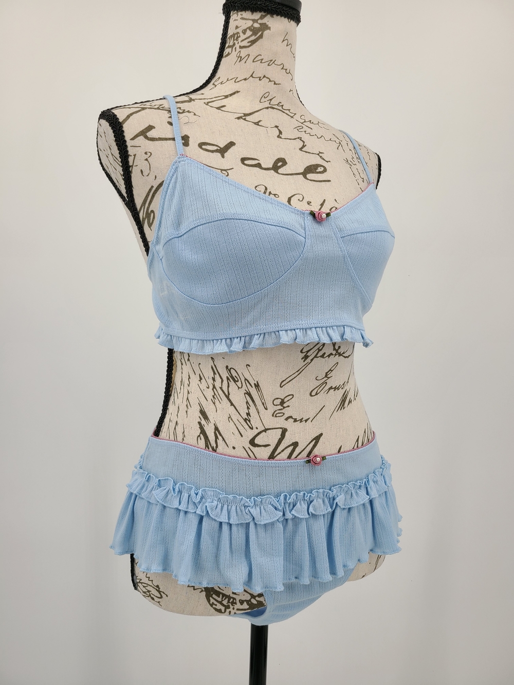 Anthropologie's LyreBird Light Blue Ruffled Two-Piece Intimates Set Size Medium